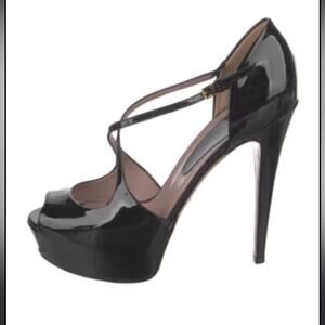 Gucci Black Patent Leather Vernice Crystal/Napa Charlott Nero Size 38 / 8